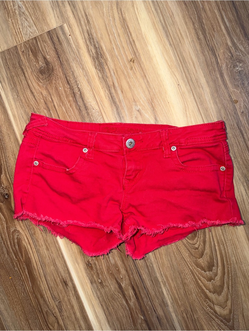 Vintage Bongo Red Micro Mini Shorts Flap Pocket Booty Shorts Y2K